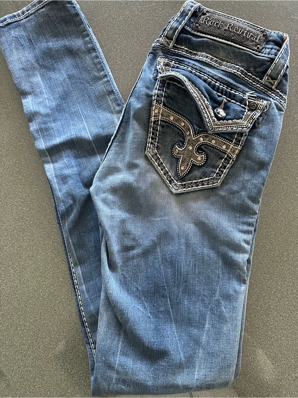 Rock Revival Blue Slim Embroidered Pocket Skinny Jeans